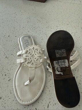 Sam Edelman White Leather Cutout Thong Sandals